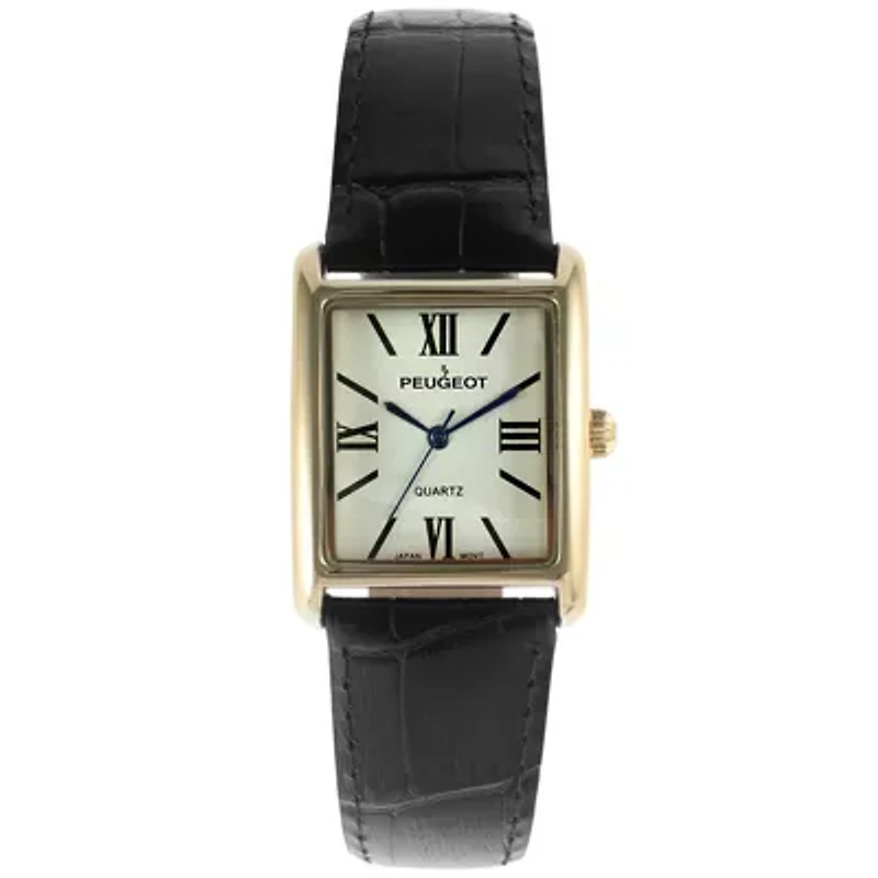 Peugeot Women's Tank Watch Roman Dial Leather Strap