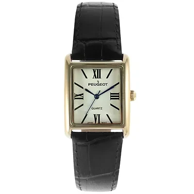 Peugeot Women's Tank Watch Roman Dial Leather Strap