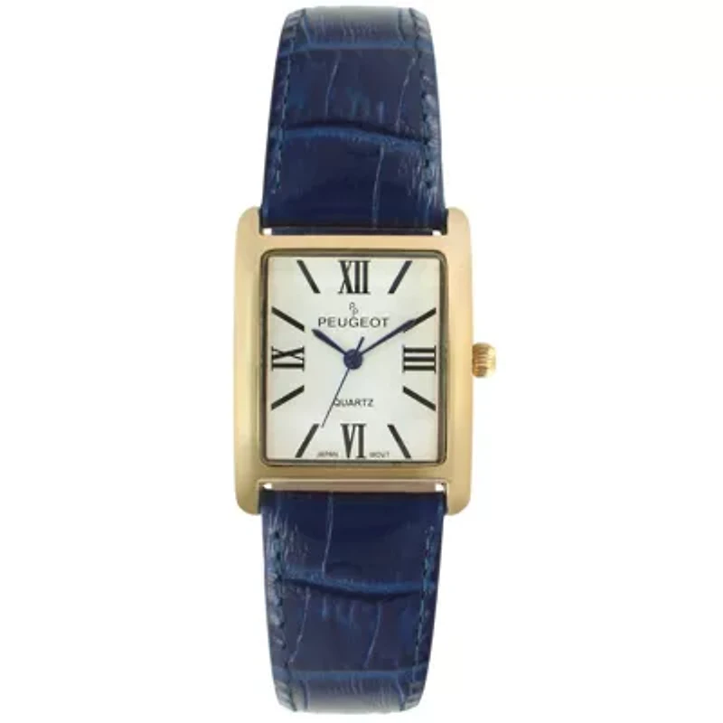 Peugeot Women's Tank Watch Roman Dial Blue Leather Strap