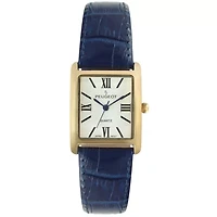 Peugeot Women's Tank Watch Roman Dial Blue Leather Strap