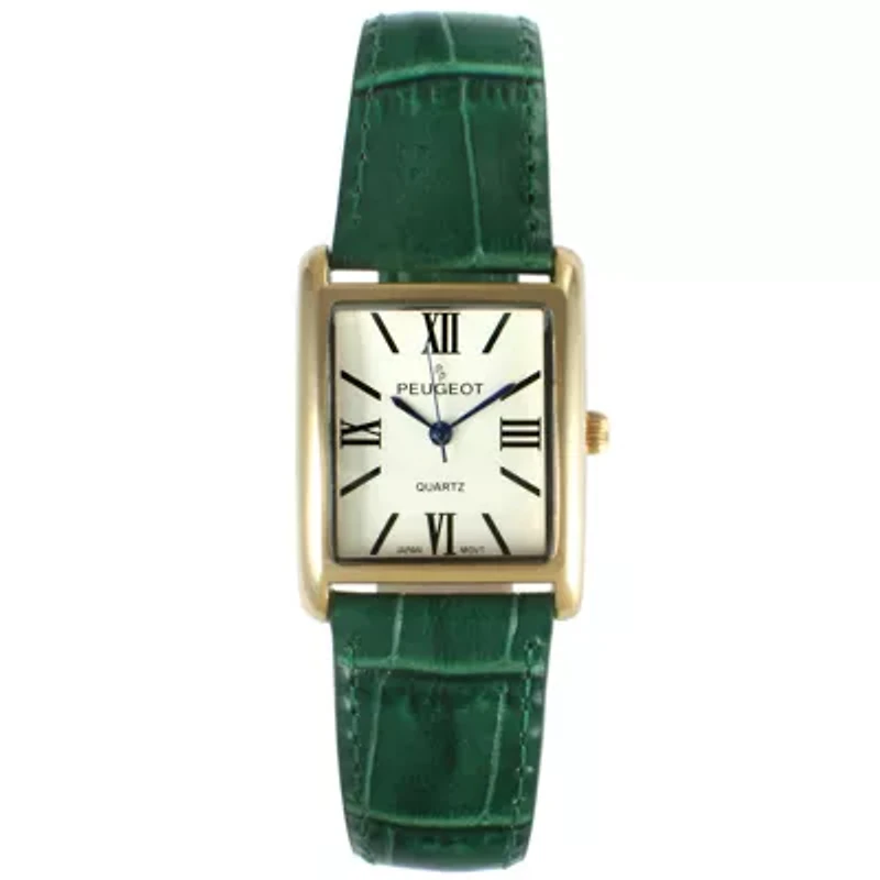 Peugeot Women's Tank Watch Roman Dial Green Strap