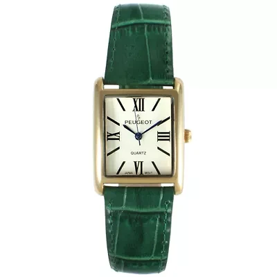 Peugeot Women's Tank Watch Roman Dial Green Strap