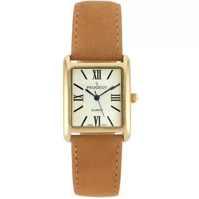 Peugeot Women's Tank Watch Roman Dial Brown Leather Strap