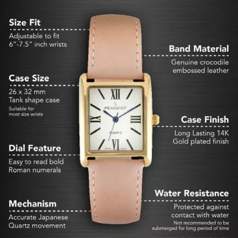 Women's Tank Watch Roman Dial Pink Suede Leather Strap