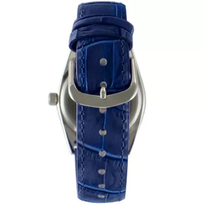 Peugeot Women's 36mm Blue Fluted Bezel Watch with Leather Strap