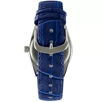 Peugeot Women's 36mm Blue Fluted Bezel Watch with Leather Strap