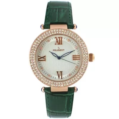 Women's 38mm Watch Crystal Bezel Leather Strap