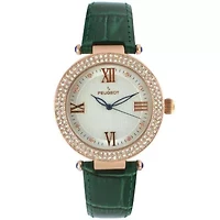 Women's 38mm Watch Crystal Bezel Leather Strap