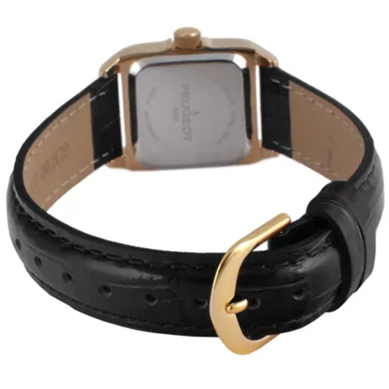 Peugeot Women's 34x24mm Tank Watch with Crystal Bezel Leather Strap