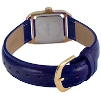 Peugeot Women's 34x24mm Tank Watch with Crystal Bezel Blue Leather Strap