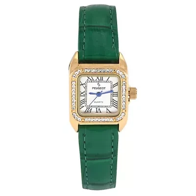 Women's 34x24mm Tank Watch with Crystal Bezel Green Leather Strap