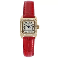 Peugeot Women's 34x24mm Tank Watch with Crystal Bezel Red Leather Strap
