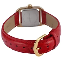 Peugeot Women's 34x24mm Tank Watch with Crystal Bezel Red Leather Strap