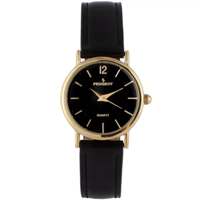Peugeot Women's Classic Easy Read Black Watch with Black Leather Strap