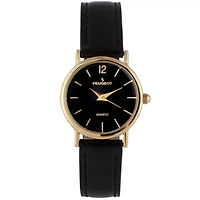 Peugeot Women's Classic Easy Read Black Watch with Black Leather Strap