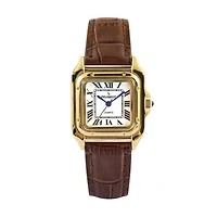 Women's 14K Gold-Plated 32mm Tank Shape Brown Leather Strap Watch