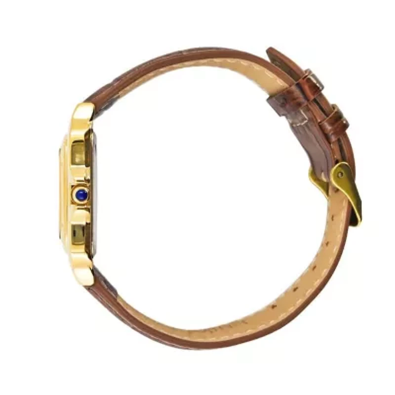 Women's 14K Gold-Plated 32mm Tank Shape Brown Leather Strap Watch