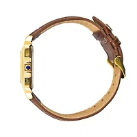 Women's 14K Gold-Plated 32mm Tank Shape Brown Leather Strap Watch