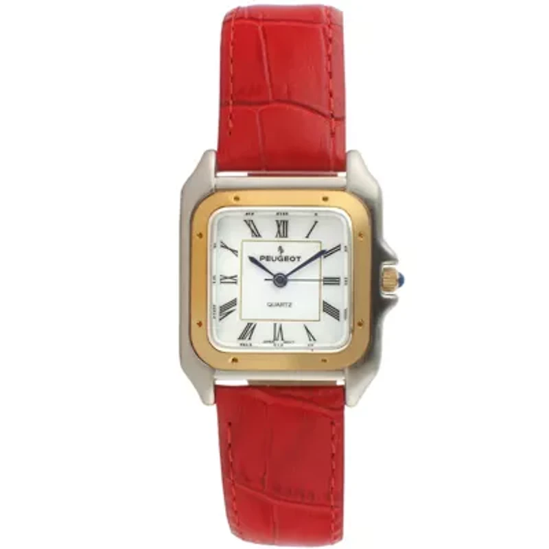Peugeot Women's Watch 36mm Square Tank Shape Red Leather Strap Watch