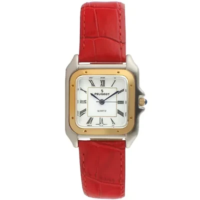Peugeot Women's Watch 36mm Square Tank Shape Red Leather Strap Watch