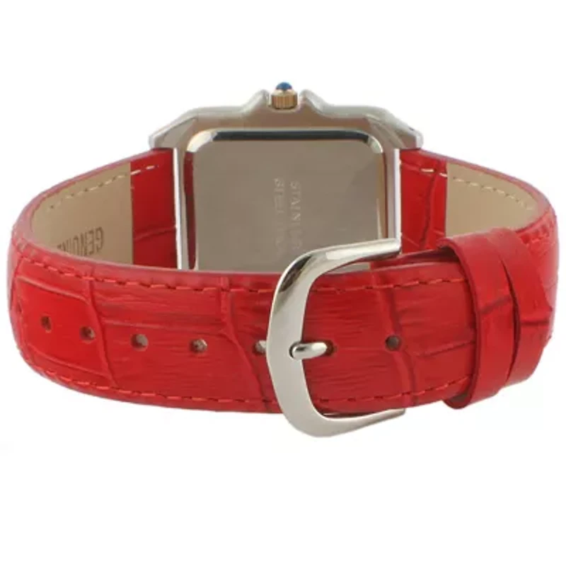 Peugeot Women's Watch 36mm Square Tank Shape Red Leather Strap Watch