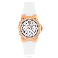Peugeot Women's Rose Gold Wrist Watch with Crystal Bezel and Silicone Rubber Band