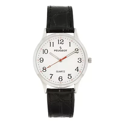 Peugeot Women's 40mm Large Face Watch with Bold Arabic Numerals and Leather Band