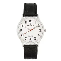 Peugeot Women's 40mm Large Face Watch with Bold Arabic Numerals and Leather Band
