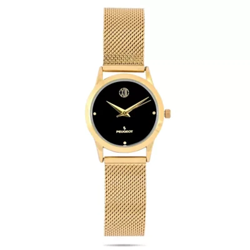 Peugeot Women's 30mm Wafer Slim Gold Plated Case Watch with Mesh Band