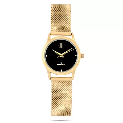 Peugeot Women's 30mm Wafer Slim Gold Plated Case Watch with Mesh Band