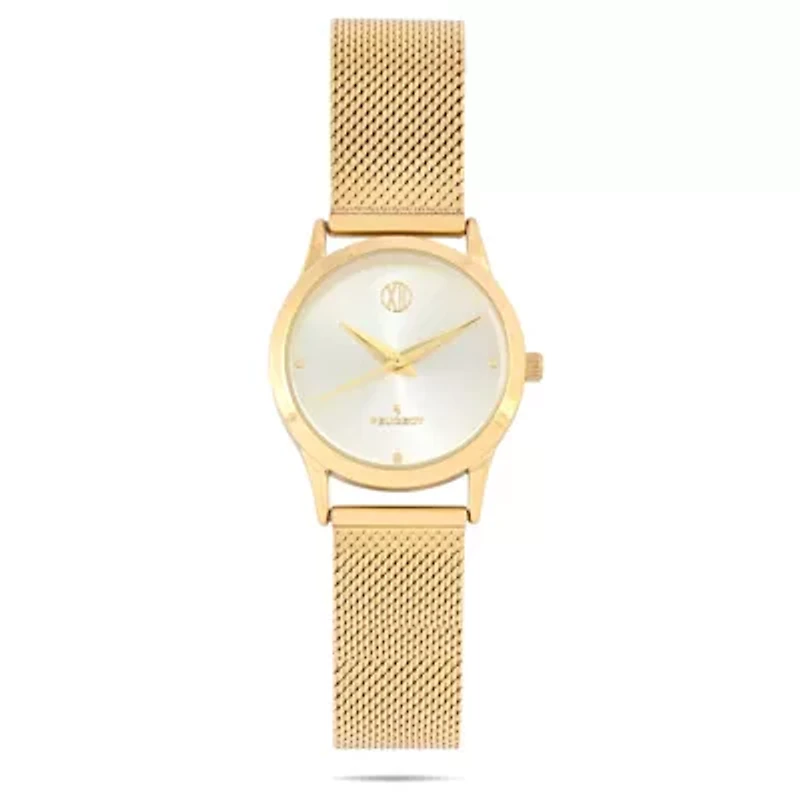 Peugeot Women's 30mm Wafer Slim Gold Plated Case Watch Champagne Dial with Mesh Band