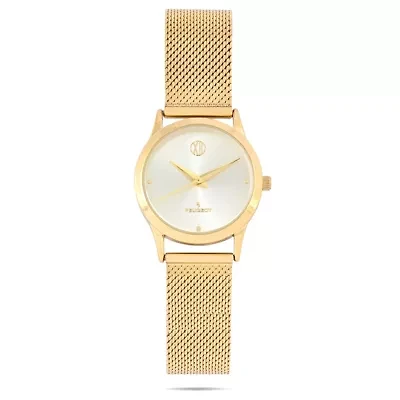 Peugeot Women's 30mm Wafer Slim Gold Plated Case Watch Champagne Dial with Mesh Band