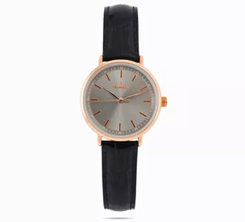 Peugeot Women's 30mm Rose Gold Case Watch with Black Genuine Leather Band
