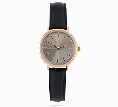 Peugeot Women's 30mm Rose Gold Case Watch with Black Genuine Leather Band