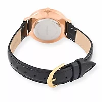 Peugeot Women's 30mm Rose Gold Case Watch with Black Genuine Leather Band