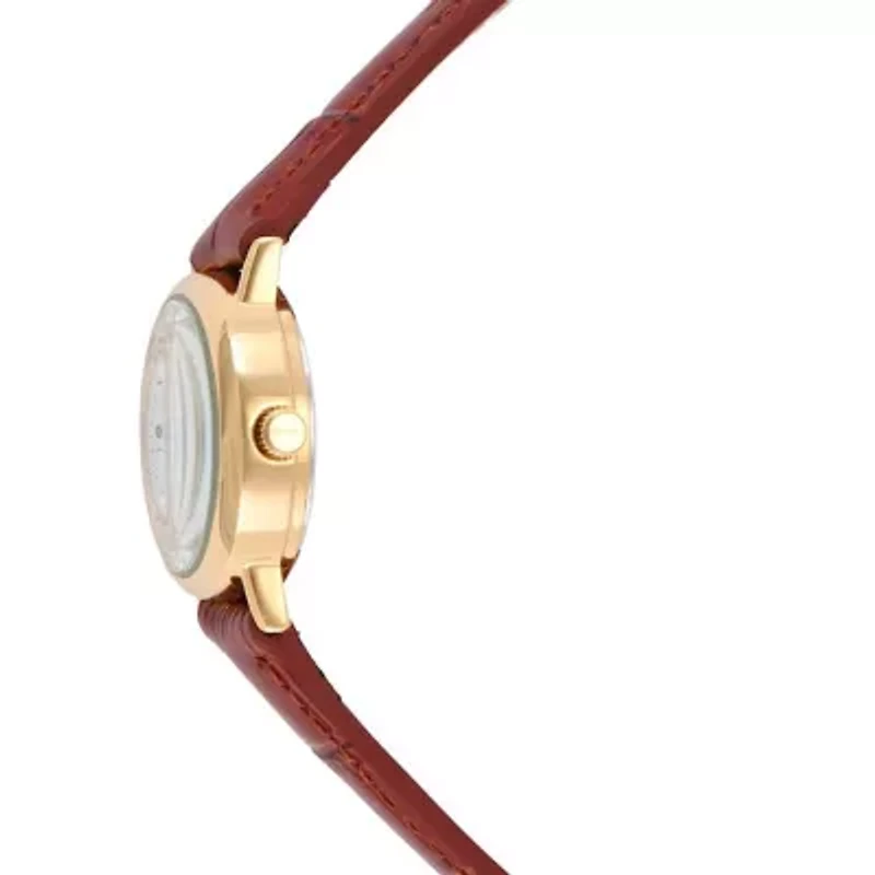 Womens Small Face Easy Read Minimalist Brown Leather Strap Watch