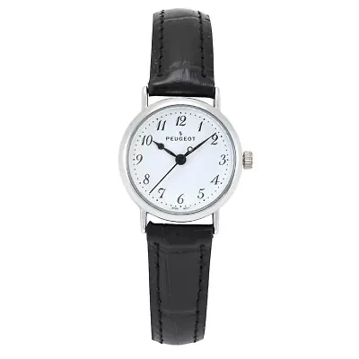 Womens Small Face Easy Read Minimalist Black Leather Strap Watch