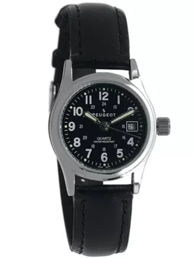 Peugeot Women’s Black Nurses Sport Calendar Wrist Watch with Black Leather Strap