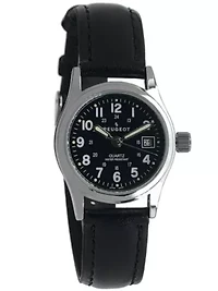 Peugeot Women’s Black Nurses Sport Calendar Wrist Watch with Black Leather Strap