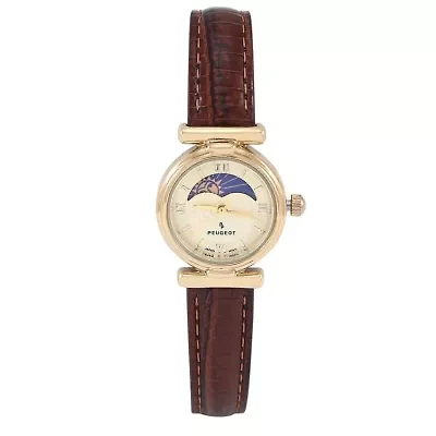 Women's Silver Petite 25mm Sun-Moon Watch with Black Glossy Leather Strap