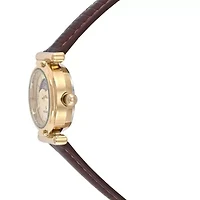 Women's Silver Petite 25mm Sun-Moon Watch with Black Glossy Leather Strap