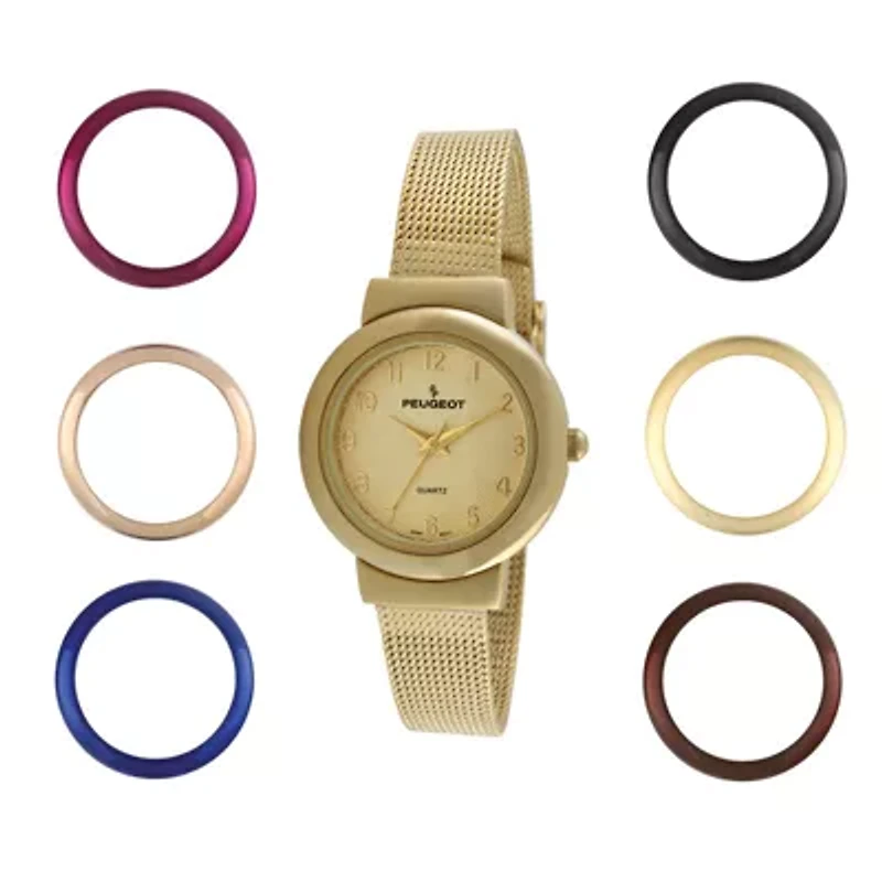 Peugeot Women's Gold Watch Gift Set with 7 Changeable Bezels