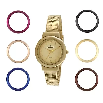 Peugeot Women's Gold Watch Gift Set with 7 Changeable Bezels