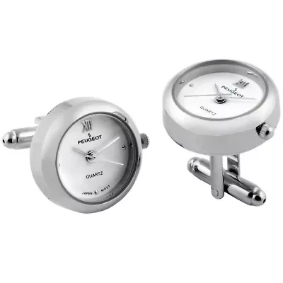Men's Silver - White Real Working Time Cufflinks