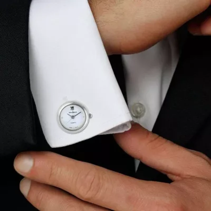 Men's Silver - White Real Working Time Cufflinks