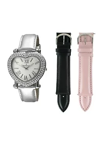 Women's Heart Shaped Watch Gift Set with Interchangeable Bands