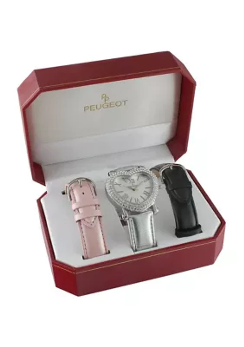 Women's Heart Shaped Watch Gift Set with Interchangeable Bands