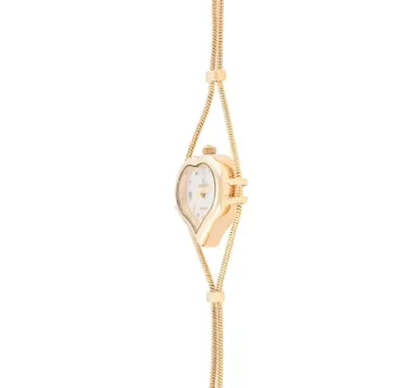 Womens Gold-Tone Heart Shape Wire Watch with Mother of Pearl dial