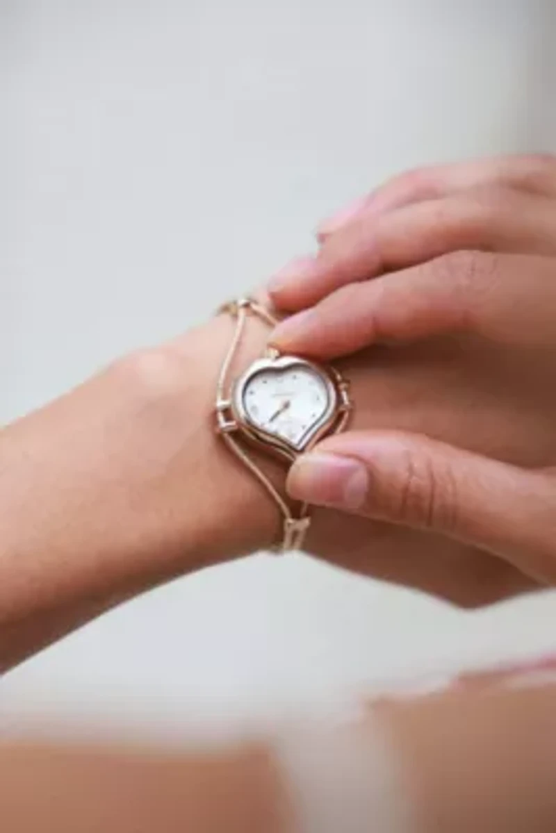 Womens Gold-Tone Heart Shape Wire Watch with Mother of Pearl dial