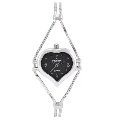 Womens Silver Heart Shape Wire Watch with Black dial
